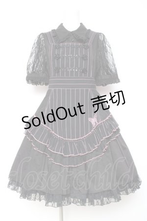 画像: ALGONQUINS / エプロンジャンスカワンピースセット  黒×ピンク Y-26-02-04-106-AL-OP-SZ-ZY