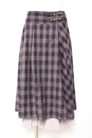 画像: axes femme / 裾プリーツチェック柄スカート M パープル Y-26-02-04-119-AX-SK-SZ-ZY