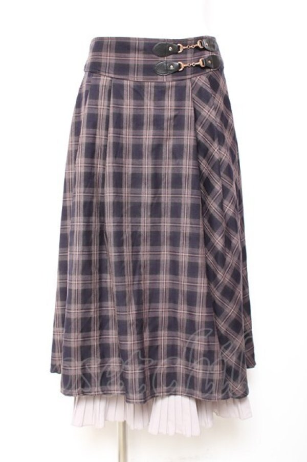 画像1: axes femme / 裾プリーツチェック柄スカート M パープル Y-26-02-04-119-AX-SK-SZ-ZY (1)