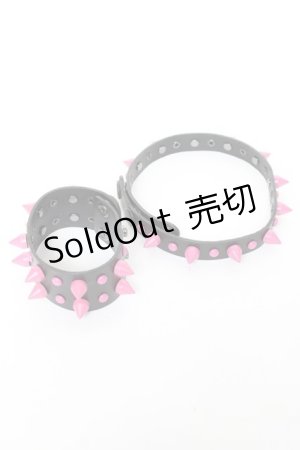 画像: ALGONQUINS / スタッズチョーカー&ブレスレット  黒×ピンク Y-26-02-04-015-AL-AC-SZ-ZY