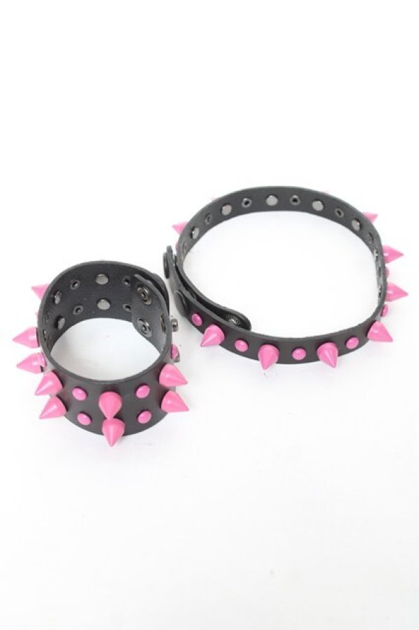 画像1: ALGONQUINS / スタッズチョーカー&ブレスレット  黒×ピンク Y-26-02-04-015-AL-AC-SZ-ZY (1)