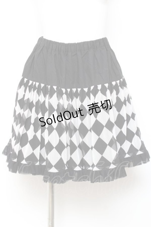 画像1: PEACE NOW / ダイヤ柄チュール切替スカート M 黒×白 Y-26-02-04-123-PU-SK-SZ-ZY (1)
