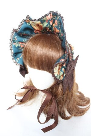 画像: axes femme kawaii / アンティークローズ柄ハーフボンネット  グリーン Y-26-02-05-044-AX-AC-SZ-ZY