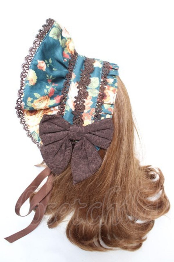 画像2: axes femme kawaii / アンティークローズ柄ハーフボンネット  グリーン Y-26-02-05-044-AX-AC-SZ-ZY (2)