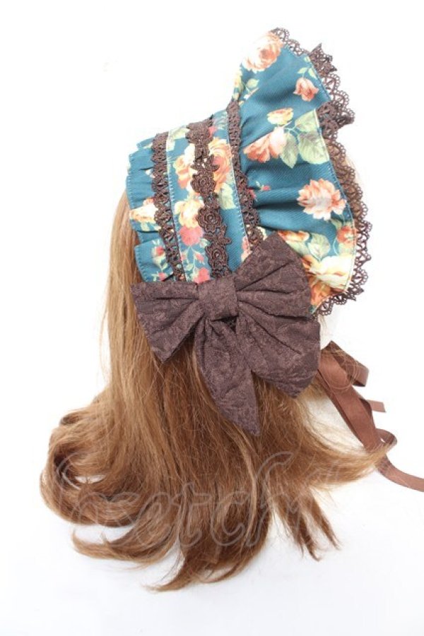 画像3: axes femme kawaii / アンティークローズ柄ハーフボンネット  グリーン Y-26-02-05-044-AX-AC-SZ-ZY (3)