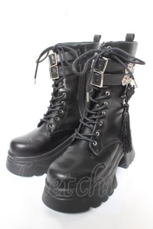 画像: axes femme POETIQUE / チャイナ釦タンクソールブーツ L 黒 Y-26-02-05-049-AX-SH-SZ-ZY