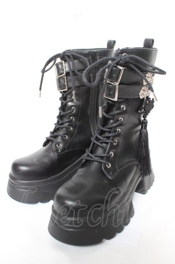 画像1: axes femme POETIQUE / チャイナ釦タンクソールブーツ L 黒 Y-26-02-05-049-AX-SH-SZ-ZY (1)