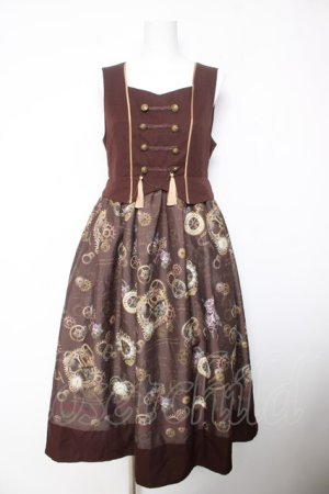 画像: axes femme / レトロクロック柄ジャンスカ F 茶 Y-26-02-05-073-AX-OP-SZ-ZY