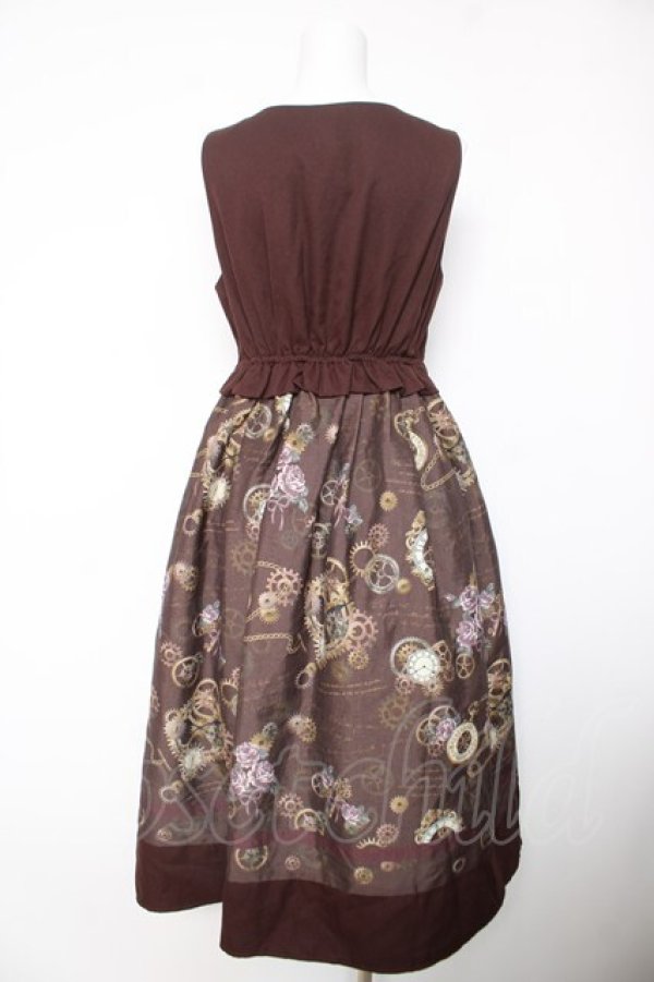 画像2: axes femme / レトロクロック柄ジャンスカ F 茶 Y-26-02-05-073-AX-OP-SZ-ZY (2)