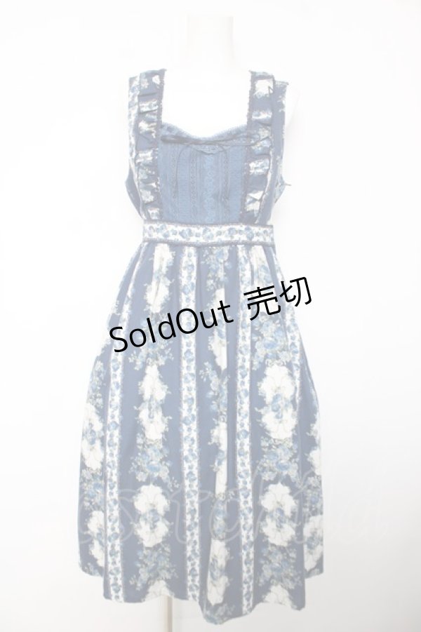 画像1: axes femme / 薔薇ストライプロングワンピース M 紺 Y-26-02-05-075-AX-OP-SZ-ZY (1)