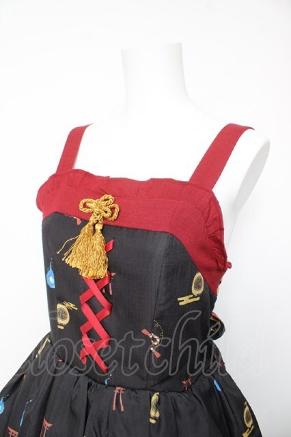 画像3: axes femme kawaii / 彼岸の白狐会柄ジャンスカ M 黒 Y-26-02-05-084-AX-OP-SZ-ZY (3)