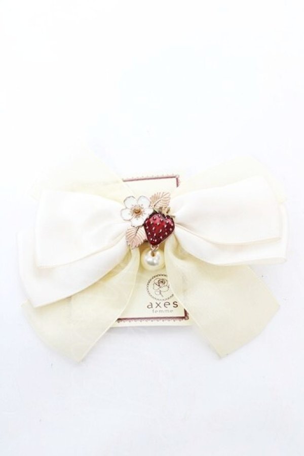 画像1: axes femme POETIQUE / いちごリボンクリップ  生成り Y-26-02-05-012-AX-AC-SZ-ZY (1)