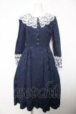 画像1: axes femme NOSTALGIE / レース襟付ジャガードワンピース M 紺 Y-26-02-05-090-AX-OP-SZ-ZY (1)