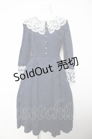 画像: axes femme NOSTALGIE / レース襟付ジャガードワンピース M 紺 Y-26-02-05-090-AX-OP-SZ-ZY