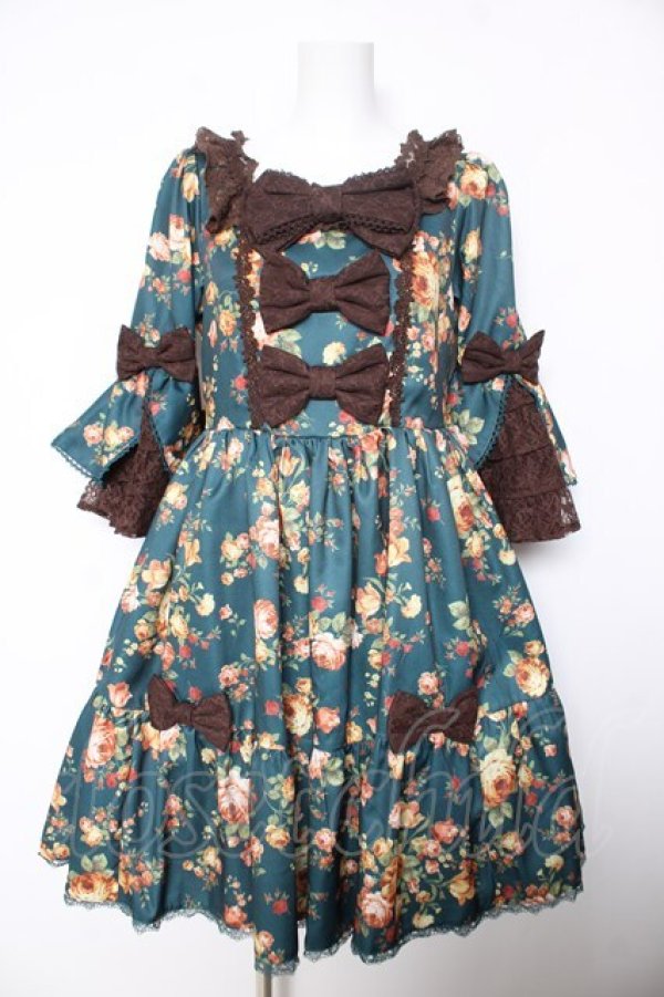 画像1: axes femme kawaii / アンティークローズ柄ワンピース M グリーン Y-26-02-05-091-AX-OP-SZ-ZY (1)