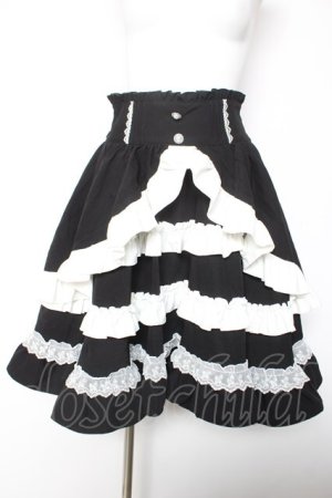 画像: DearMyLoveEmily / フリルたっぷりリボンスカート L ブラック×ホワイト Y-26-02-05-102-LO-SK-SZ-ZY