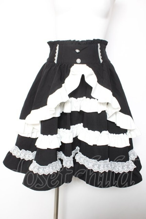 画像1: DearMyLoveEmily / フリルたっぷりリボンスカート L ブラック×ホワイト Y-26-02-05-102-LO-SK-SZ-ZY (1)