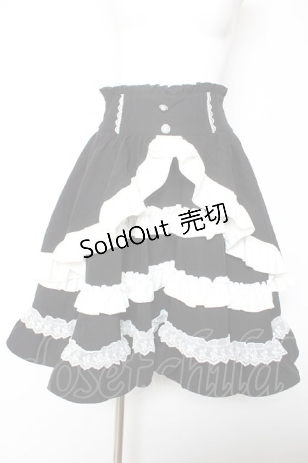 画像1: DearMyLoveEmily / フリルたっぷりリボンスカート L ブラック×ホワイト Y-26-02-05-102-LO-SK-SZ-ZS (1)