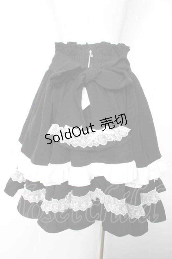 画像2: DearMyLoveEmily / フリルたっぷりリボンスカート L ブラック×ホワイト Y-26-02-05-102-LO-SK-SZ-ZS (2)