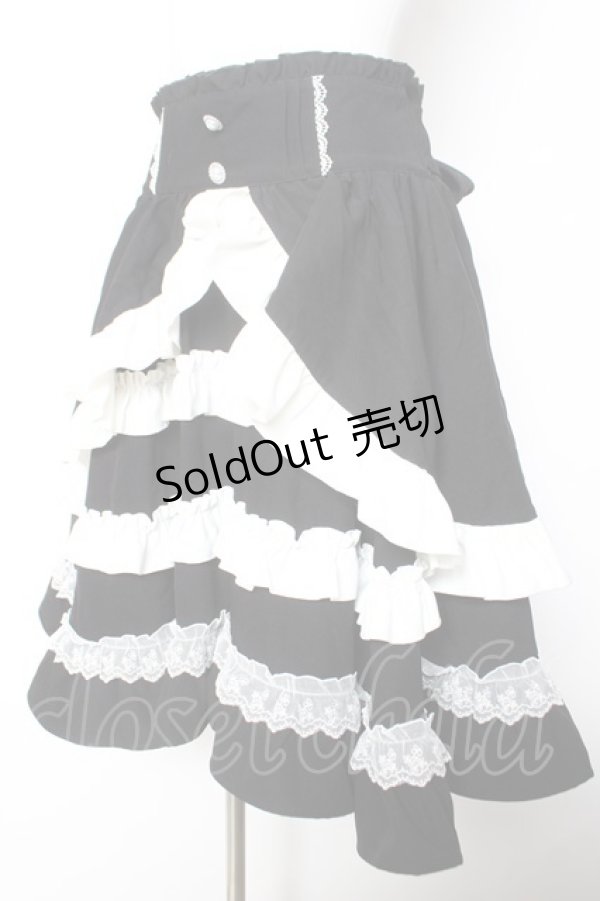 画像3: DearMyLoveEmily / フリルたっぷりリボンスカート L ブラック×ホワイト Y-26-02-05-102-LO-SK-SZ-ZS (3)