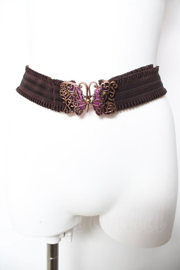 画像2: axes femme / 蝶バックルゴムベルト  茶 Y-26-02-05-019-AX-BL-SZ-ZY (2)