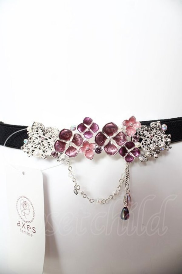 画像1: axes femme / 紫陽花モチーフ細ゴムベルト  シルバー Y-26-02-05-020-AX-ZA-SZ-ZY (1)