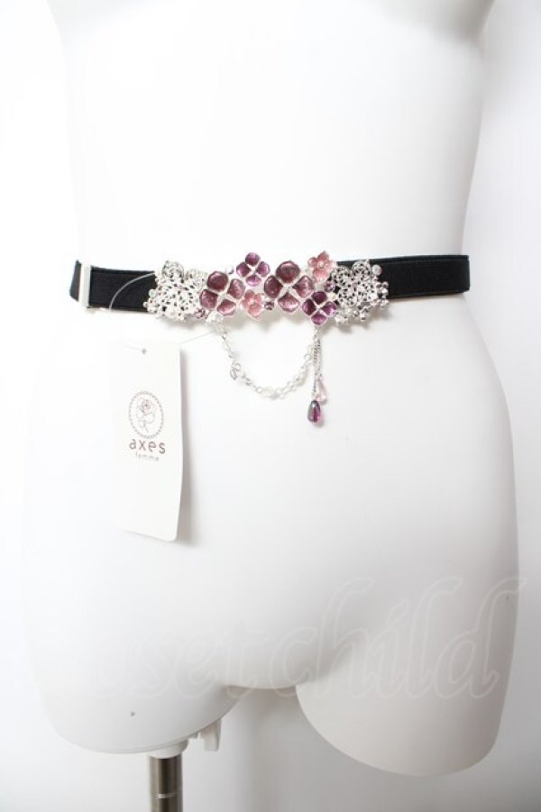 画像2: axes femme / 紫陽花モチーフ細ゴムベルト  シルバー Y-26-02-05-020-AX-ZA-SZ-ZY (2)