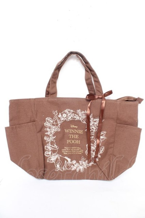 画像1: Maison de FLEUR / Winnie the Pooh/サイドポケットSトート F ブラウン Y-26-02-05-034-LO-BG-SZ-ZY (1)