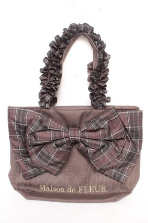 画像: Maison de FLEUR / チェックリボンフリルハンドルトートSバッグ F ブラウン Y-26-02-05-038-LO-BG-SZ-ZY