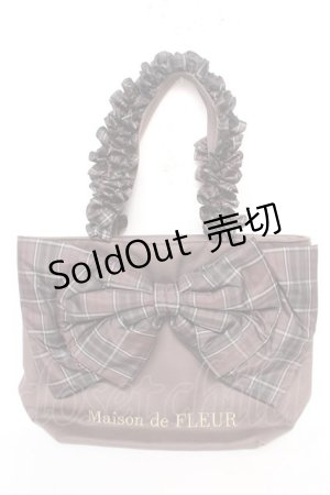 画像: Maison de FLEUR / チェックリボンフリルハンドルトートSバッグ F ブラウン Y-26-02-05-038-LO-BG-SZ-ZY