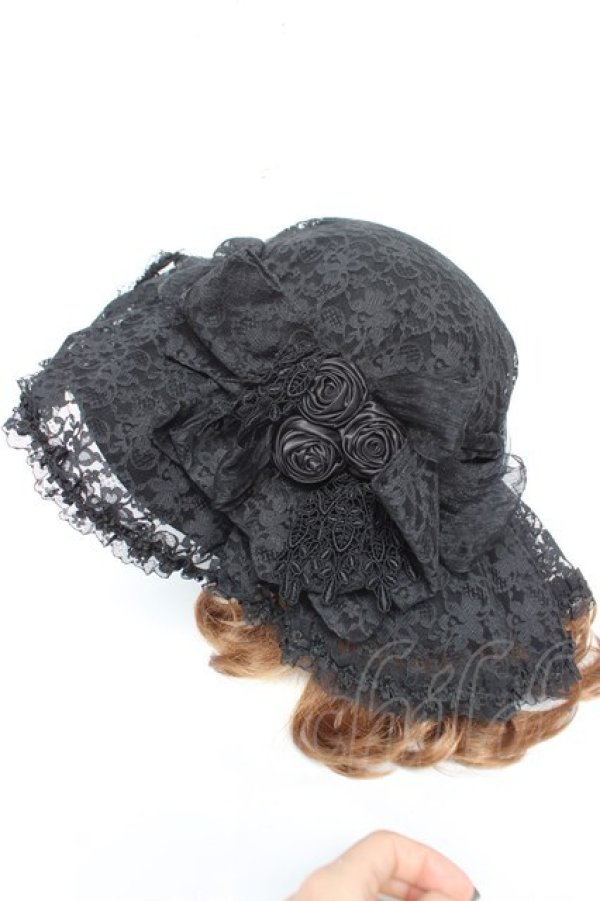 画像2: corgi-corgi / ローズレースハット  黒 Y-26-02-05-039-GO-AC-SZ-ZY (2)