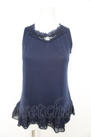 画像: axes femme / レース使いタンク  紺 Y-26-02-09-053-AX-TO-SZ-ZY