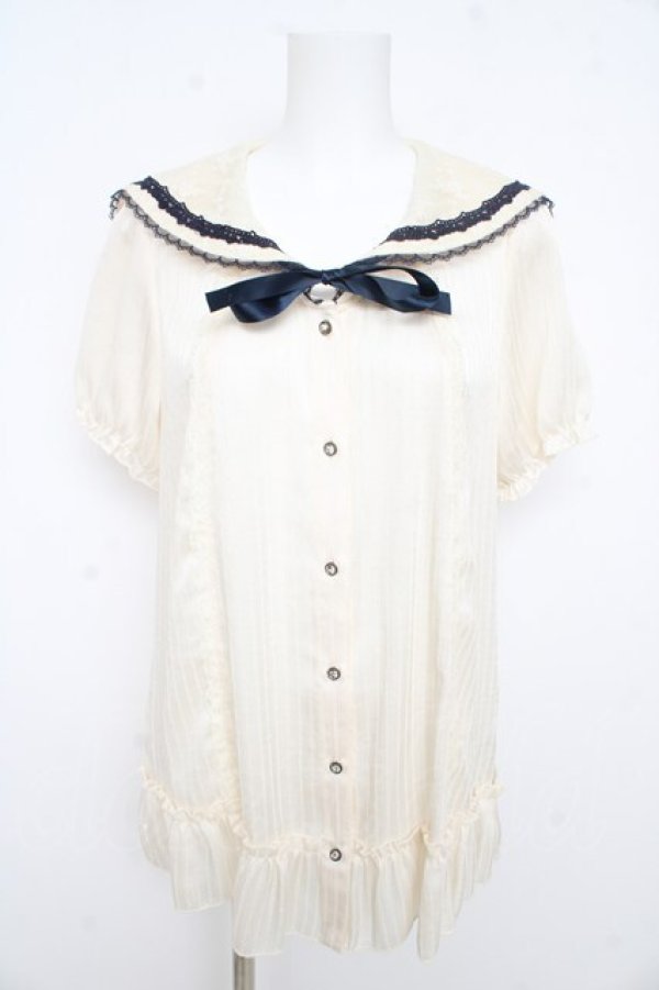 画像1: axes femme / レースラインマリンブラウス  生成り Y-26-02-09-059-AX-BL-SZ-ZY (1)