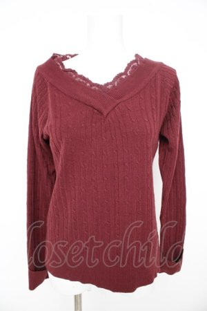 画像: axes femme / レースVネックニットプル  ワイン Y-26-02-09-073-AX-TO-SZ-ZY