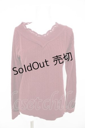 画像: axes femme / レースVネックニットプル  ワイン Y-26-02-09-073-AX-TO-SZ-ZT0215L