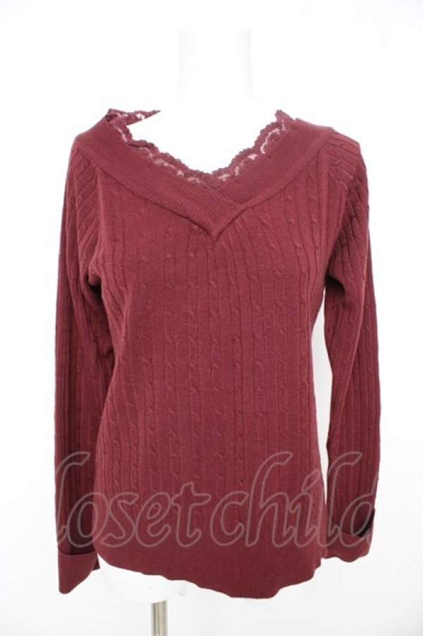 画像1: axes femme / レースVネックニットプル  ワイン Y-26-02-09-073-AX-TO-SZ-ZY (1)