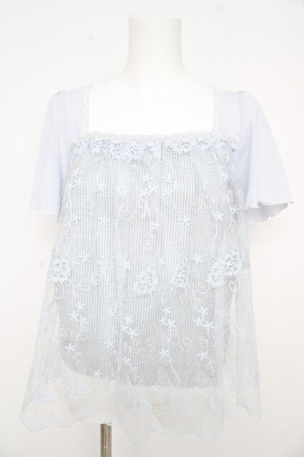 画像1: axes femme / 刺繍レース半袖プルオーバー  サックス Y-26-02-09-074-AX-TO-SZ-ZY (1)