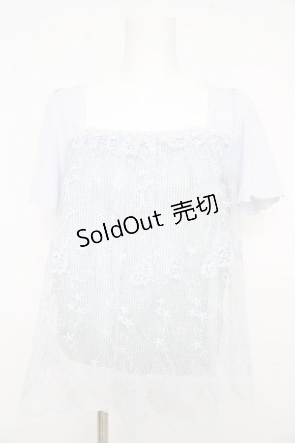 画像1: axes femme / 刺繍レース半袖プルオーバー  サックス Y-26-02-09-074-AX-TO-SZ-ZS (1)