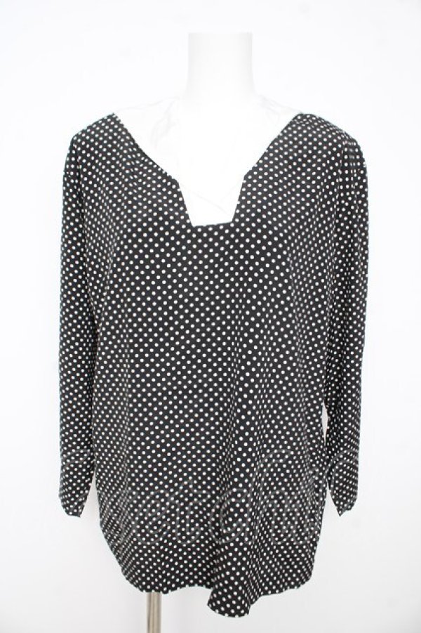 画像1: INGEBORG / ドット柄セーラー襟ブラウス  黒 Y-26-02-09-087-LO-BL-SZ-ZY (1)