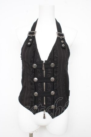 画像: Ozz oneste / ストライプホルターベスト  黒 Y-26-02-09-101-OO-TO-SZ-ZY