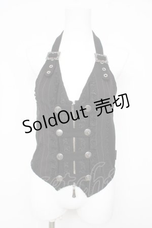 画像: Ozz oneste / ストライプホルターベスト  黒 Y-26-02-09-101-OO-TO-SZ-ZY