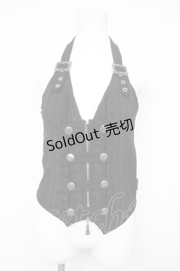 画像1: Ozz oneste / ストライプホルターベスト  黒 Y-26-02-09-101-OO-TO-SZ-ZY (1)