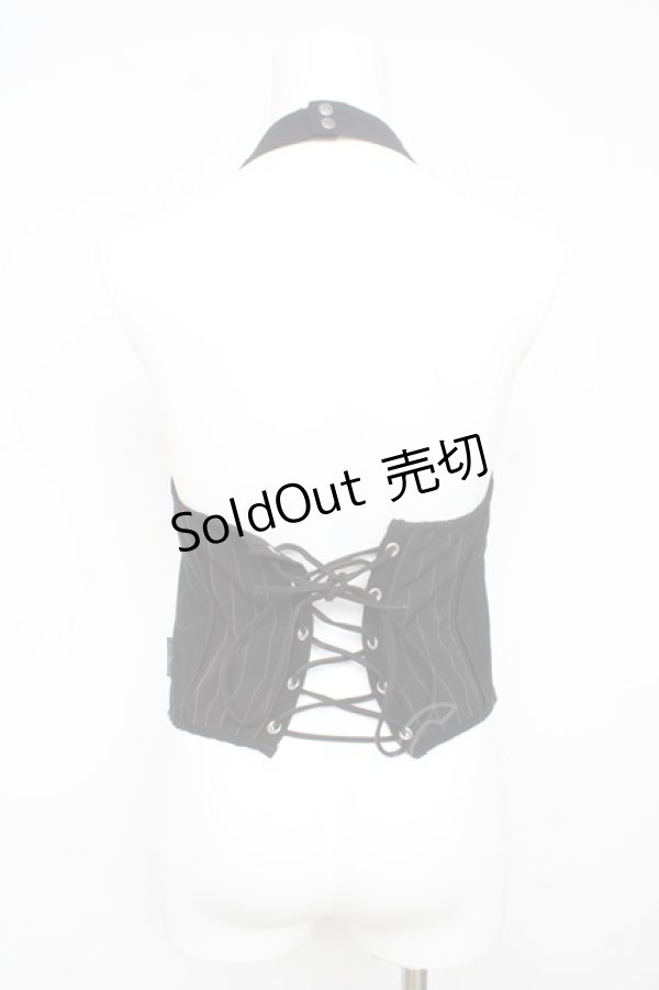 画像2: Ozz oneste / ストライプホルターベスト  黒 Y-26-02-09-101-OO-TO-SZ-ZY (2)