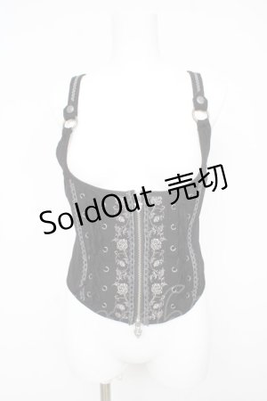 画像: Ozz oneste / 薔薇刺繍アンダーバストコルセット  黒 Y-26-02-09-102-OO-TO-SZ-ZI