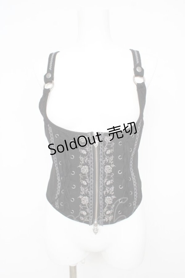 画像1: Ozz oneste / 薔薇刺繍アンダーバストコルセット  黒 Y-26-02-09-102-OO-TO-SZ-ZI (1)