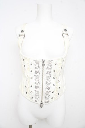 画像: Ozz oneste / 薔薇刺繍アンダーバストコルセット  白 Y-26-02-09-103-OO-TO-SZ-ZY