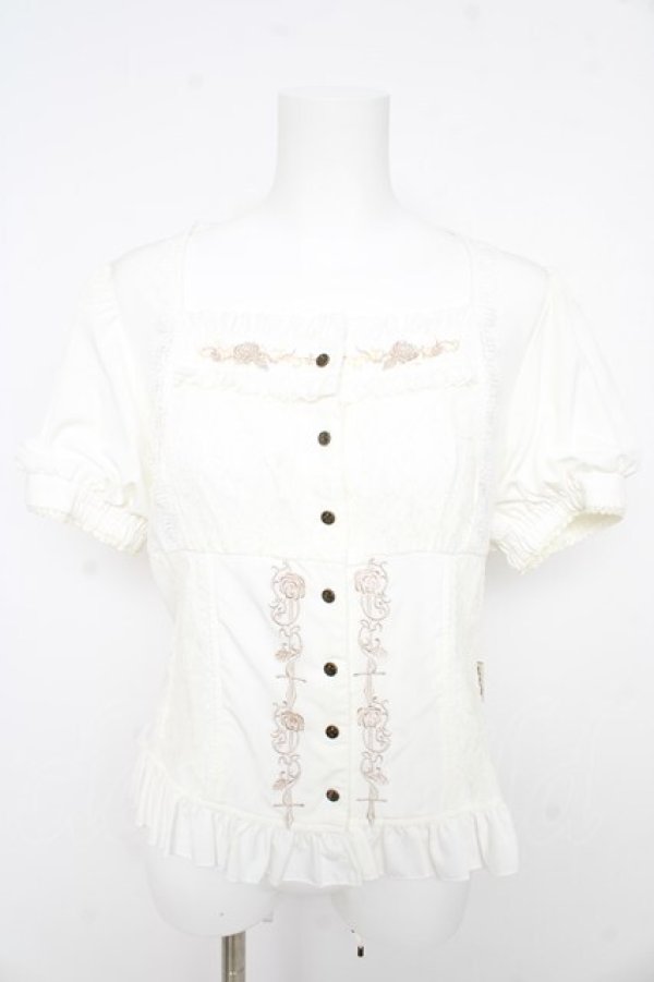 画像1: OZZ ANGELO / クロス&ローズ刺繍パフスリーブブラウス  白 Y-26-02-09-104-OO-BL-SZ-ZY (1)