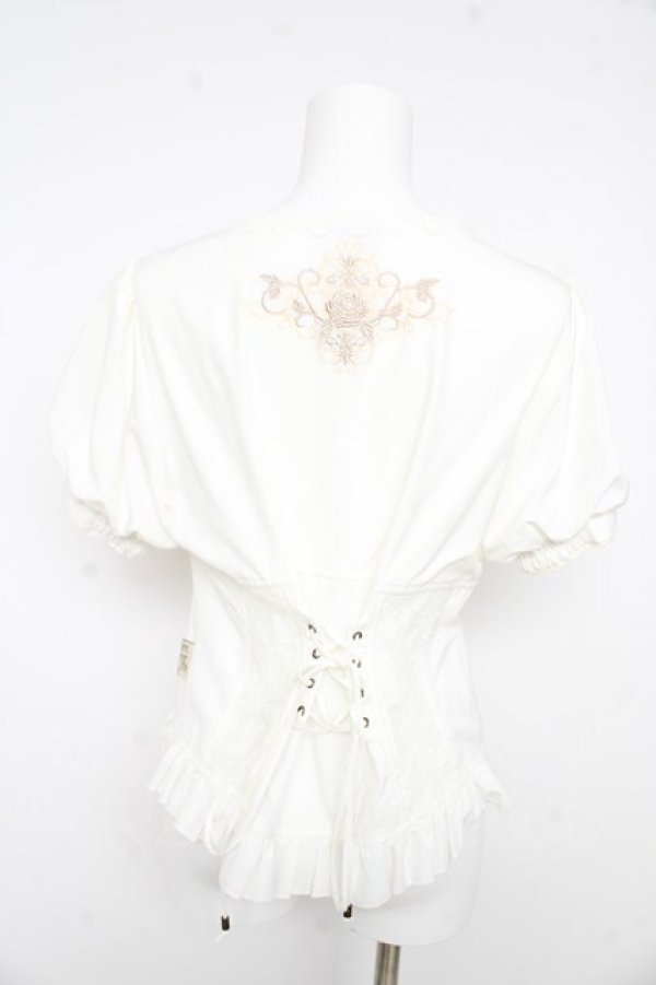 画像2: OZZ ANGELO / クロス&ローズ刺繍パフスリーブブラウス  白 Y-26-02-09-104-OO-BL-SZ-ZY (2)