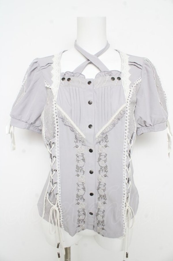 画像1: Ozz oneste / 薔薇刺繍ブラウス  グレー Y-26-02-09-105-OO-BL-SZ-ZY (1)
