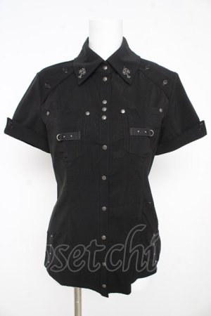 画像: Ozz Croce / 十字架刺繍半袖ブラウス  黒 Y-26-02-09-106-OO-BL-SZ-ZY